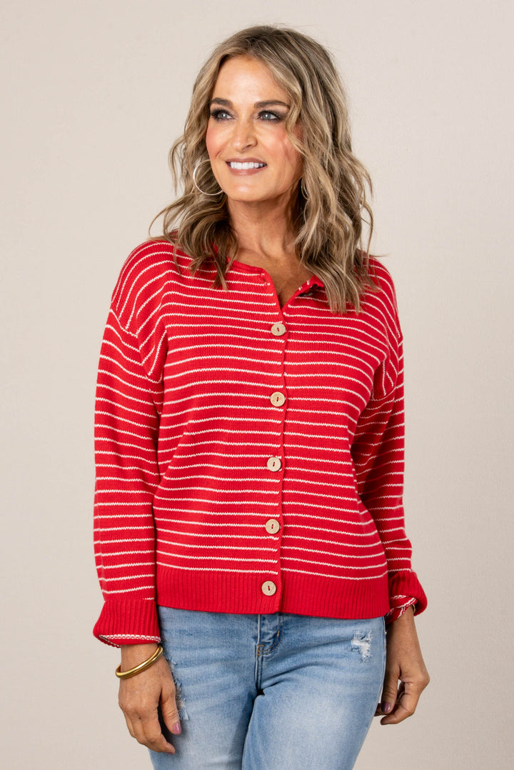 Veronica Striped Button Up Sweater Cardigan