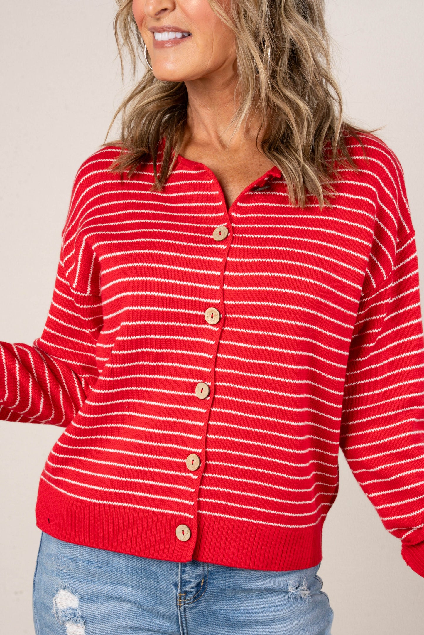 Veronica Striped Button Up Sweater Cardigan