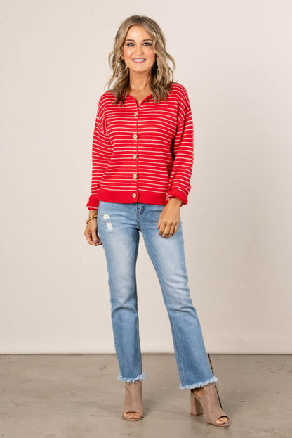 Veronica Striped Button Up Sweater Cardigan
