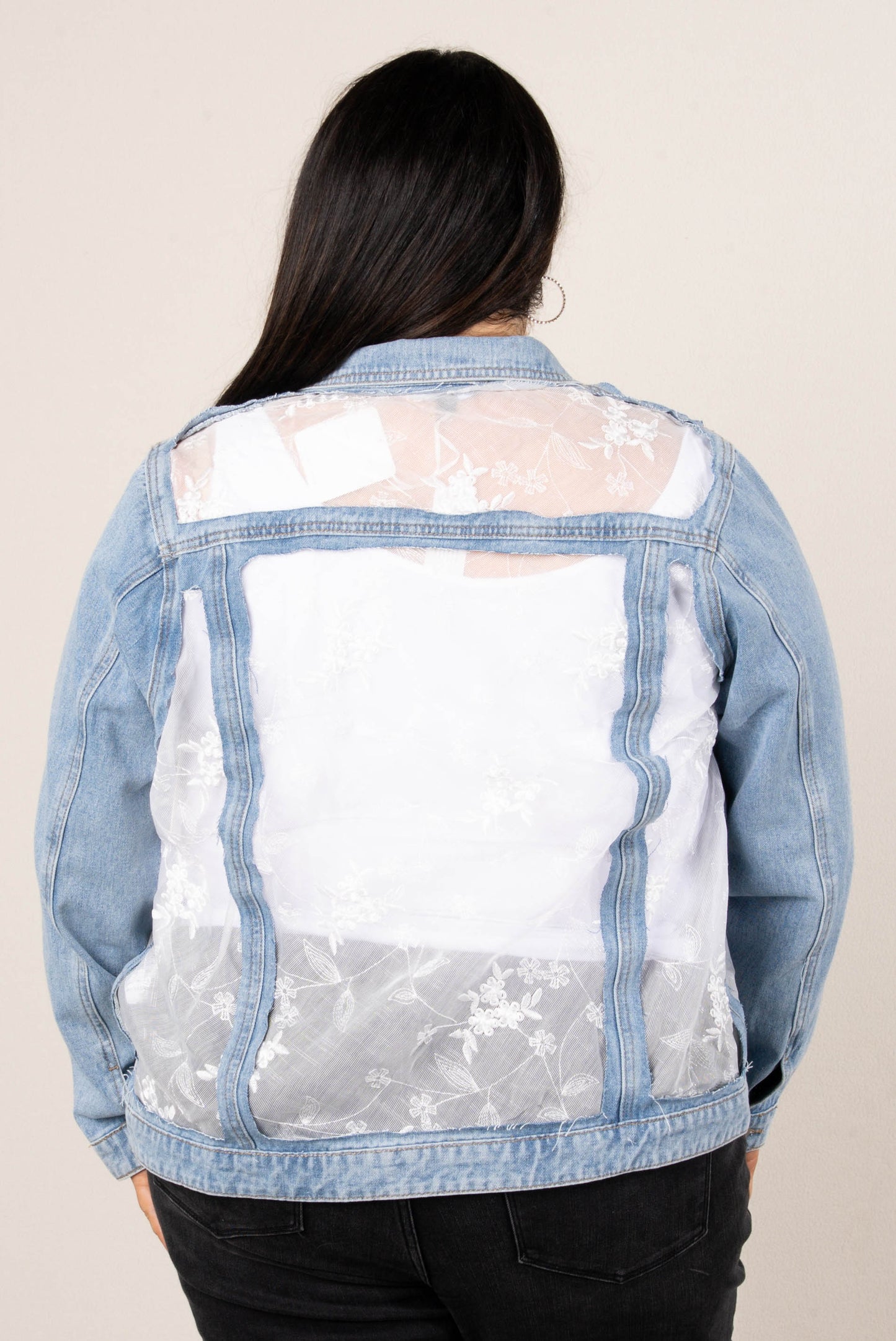 Ellison Floral Embroidered Detail Denim Jacket