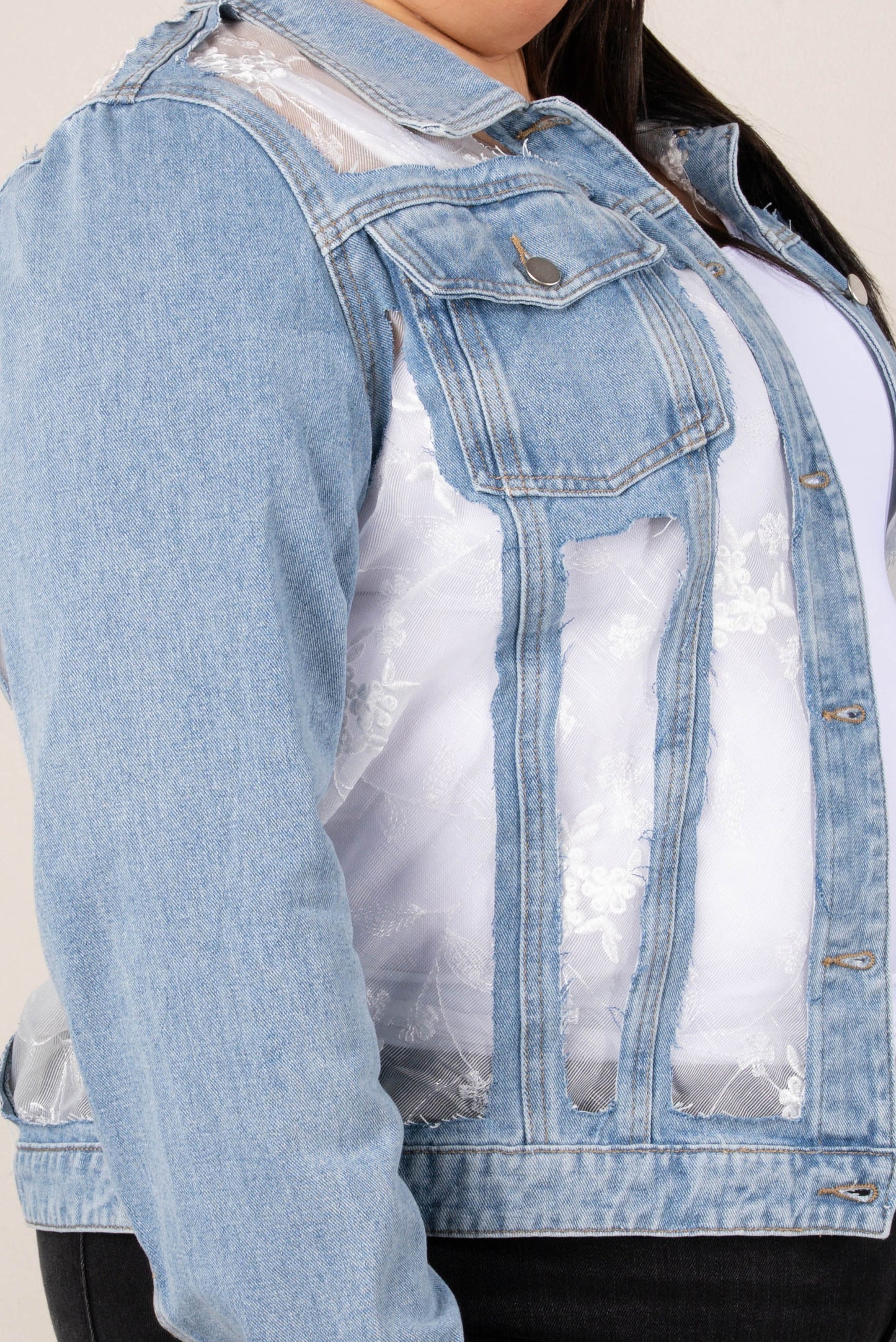 Ellison Floral Embroidered Detail Denim Jacket