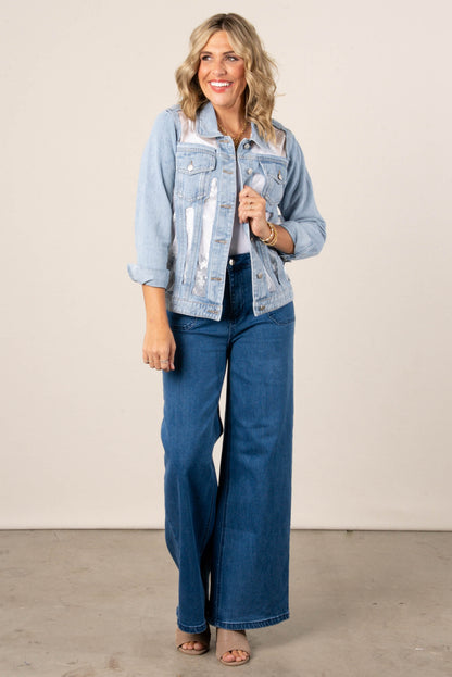 Ellison Floral Embroidered Detail Denim Jacket
