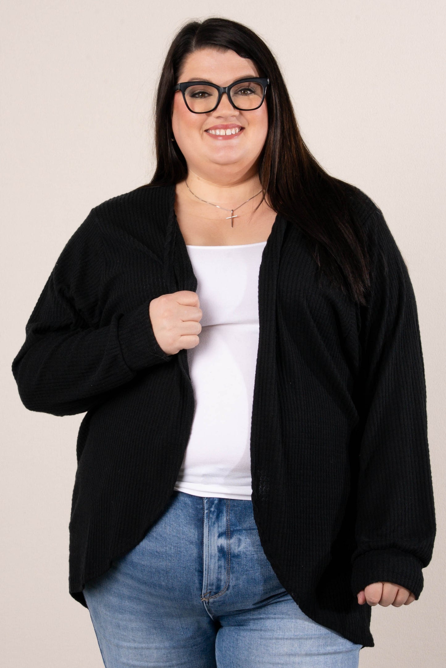 Darcy Waffle Knit Open Front Cardigan