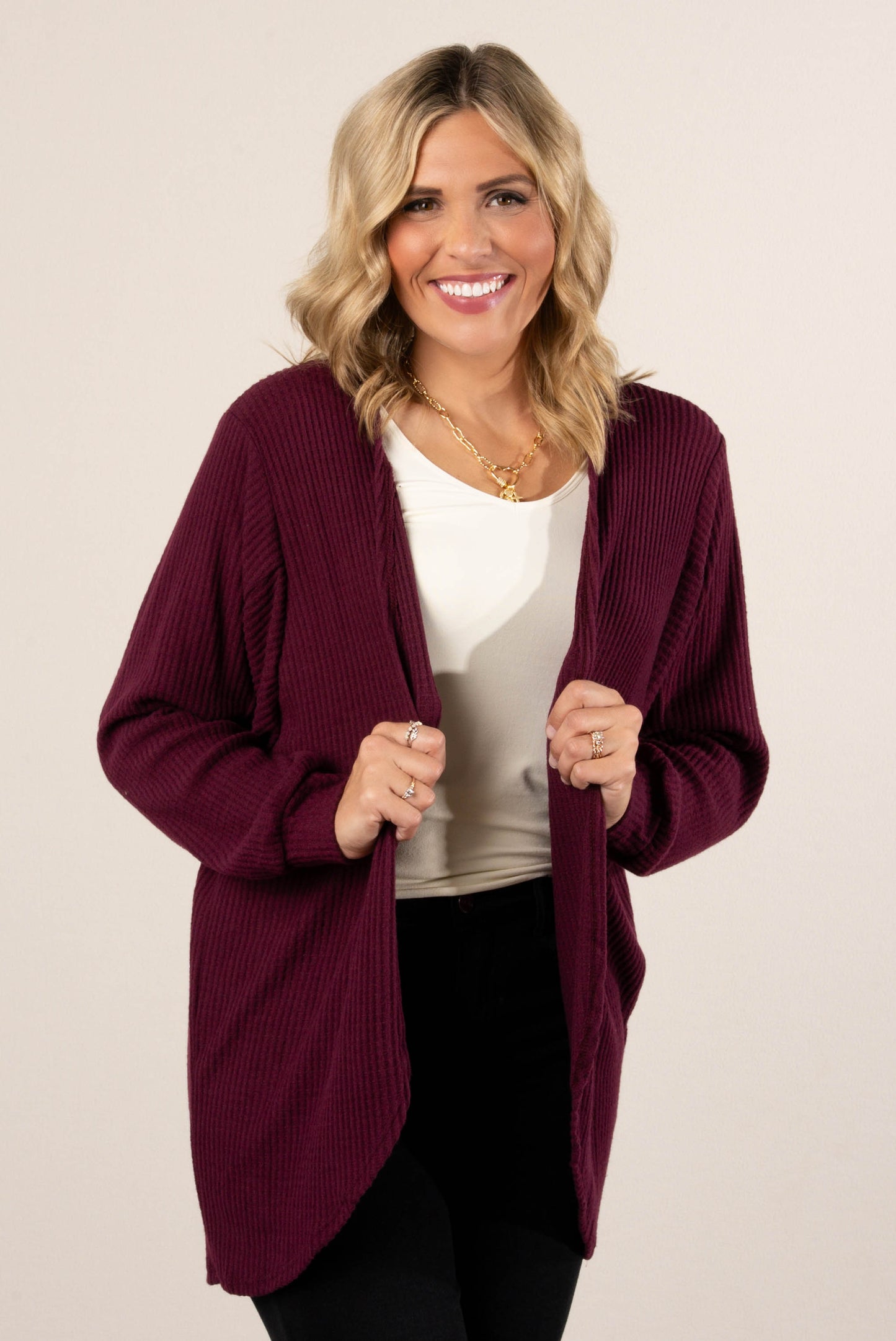 Darcy Waffle Knit Open Front Cardigan