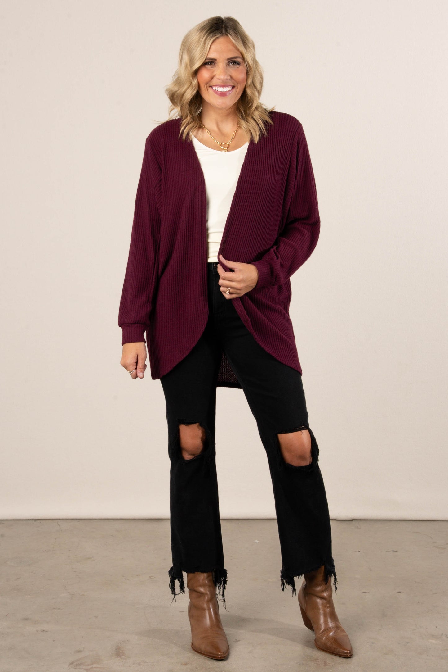 Darcy Waffle Knit Open Front Cardigan