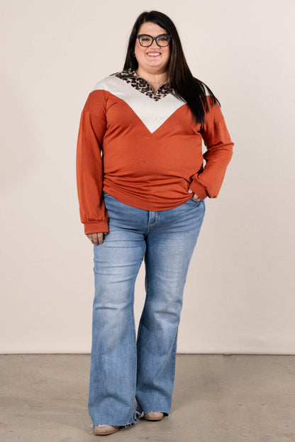 Laurel Leopard Color Block Half Zip Top