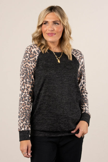 Sadie Leopard Color Block Raglan Top