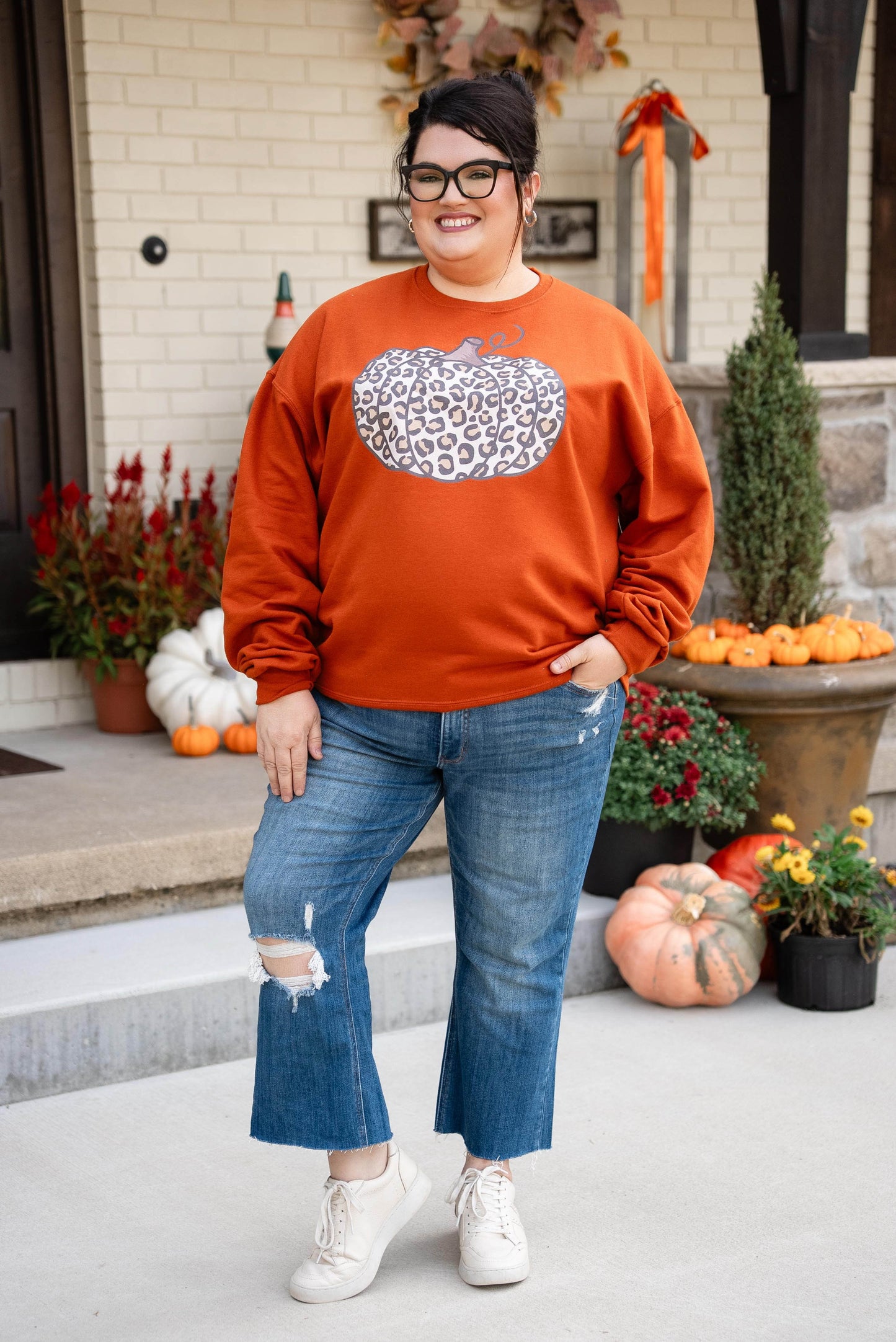 Leopard Pumpkin Graphic Sweatshirt