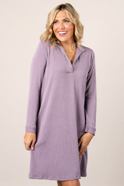 Claudia Ribbed Split Neck Dress
