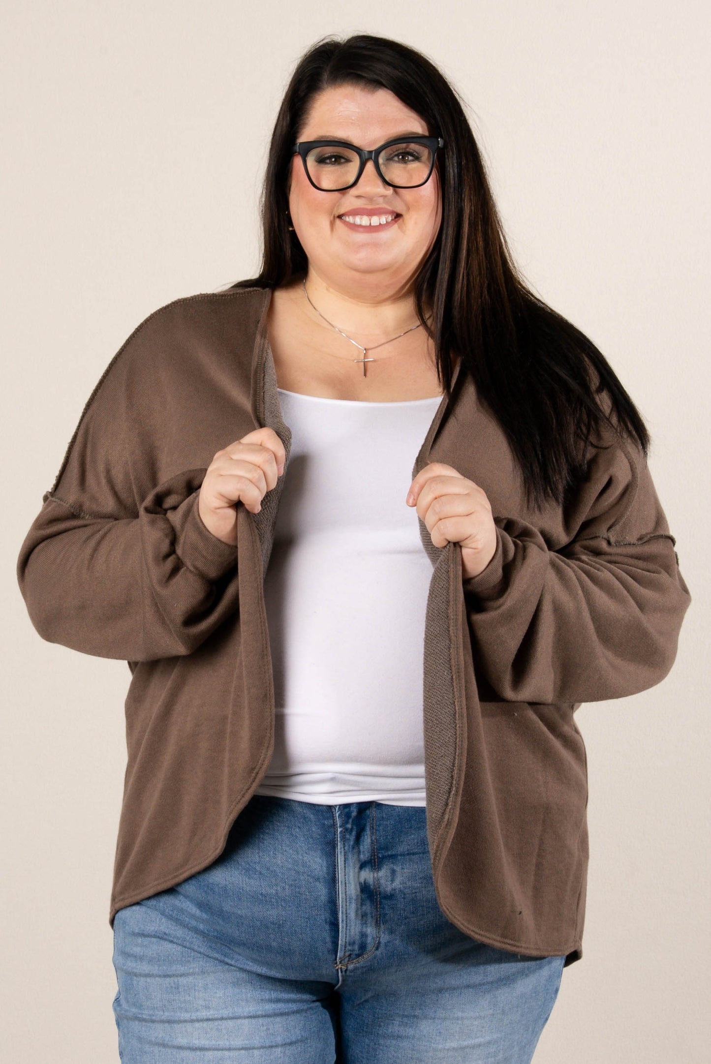 Norah Exposed Seam Open Front Cardigan