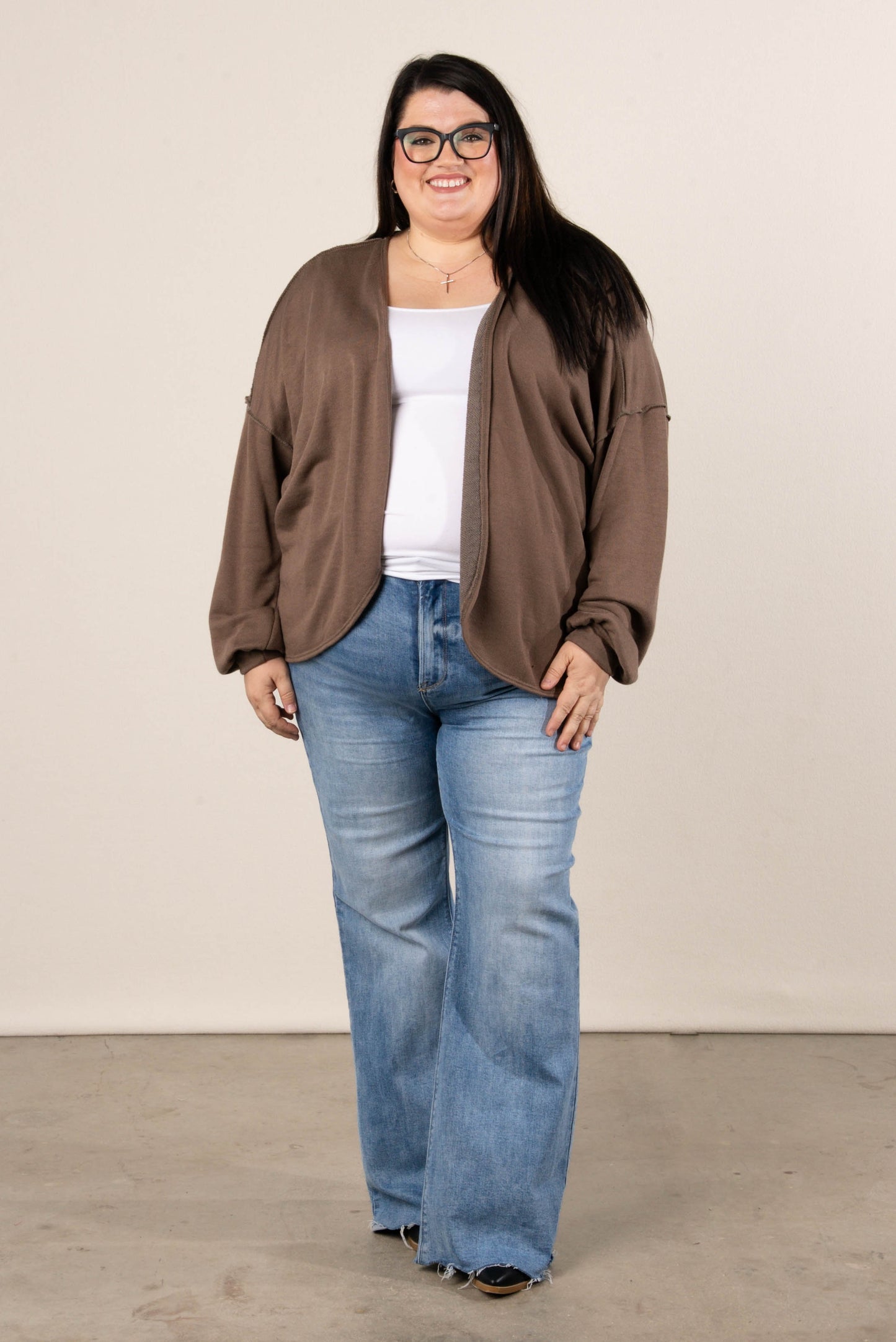 Norah Exposed Seam Open Front Cardigan