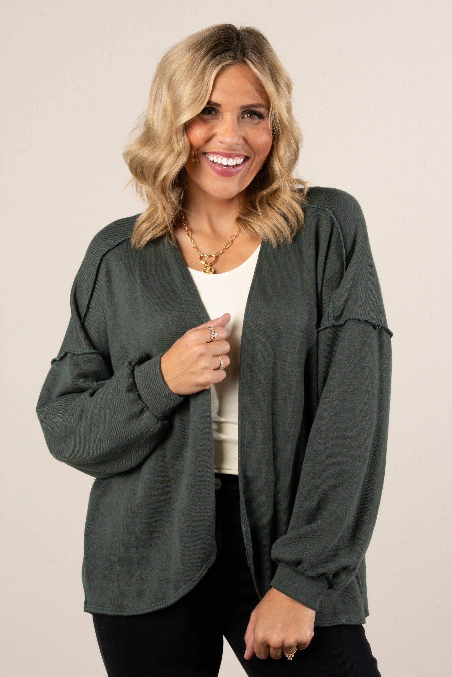 Norah Exposed Seam Open Front Cardigan