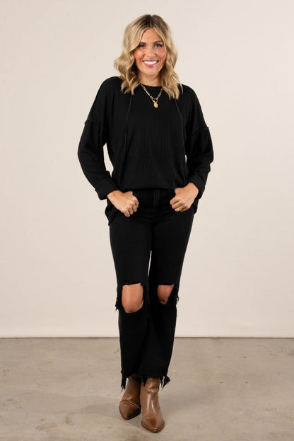 Monroe Waffle Knit Exposed Seam Top
