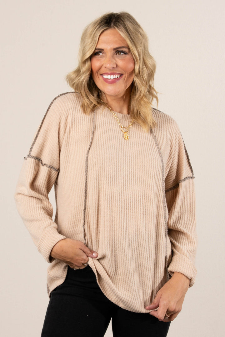 Monroe Waffle Knit Exposed Seam Top