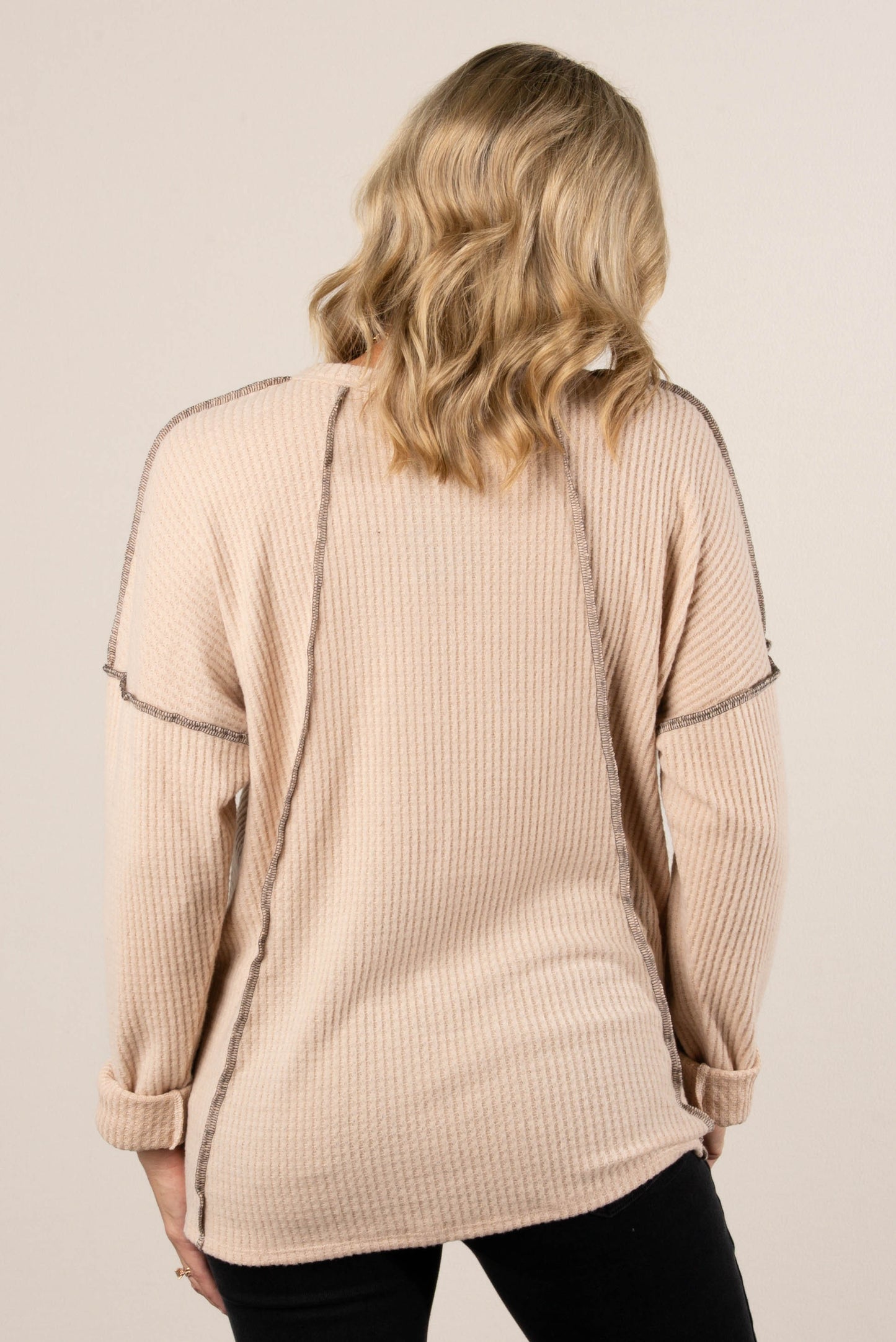 Monroe Waffle Knit Exposed Seam Top