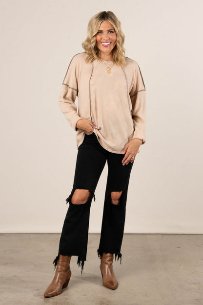 Monroe Waffle Knit Exposed Seam Top