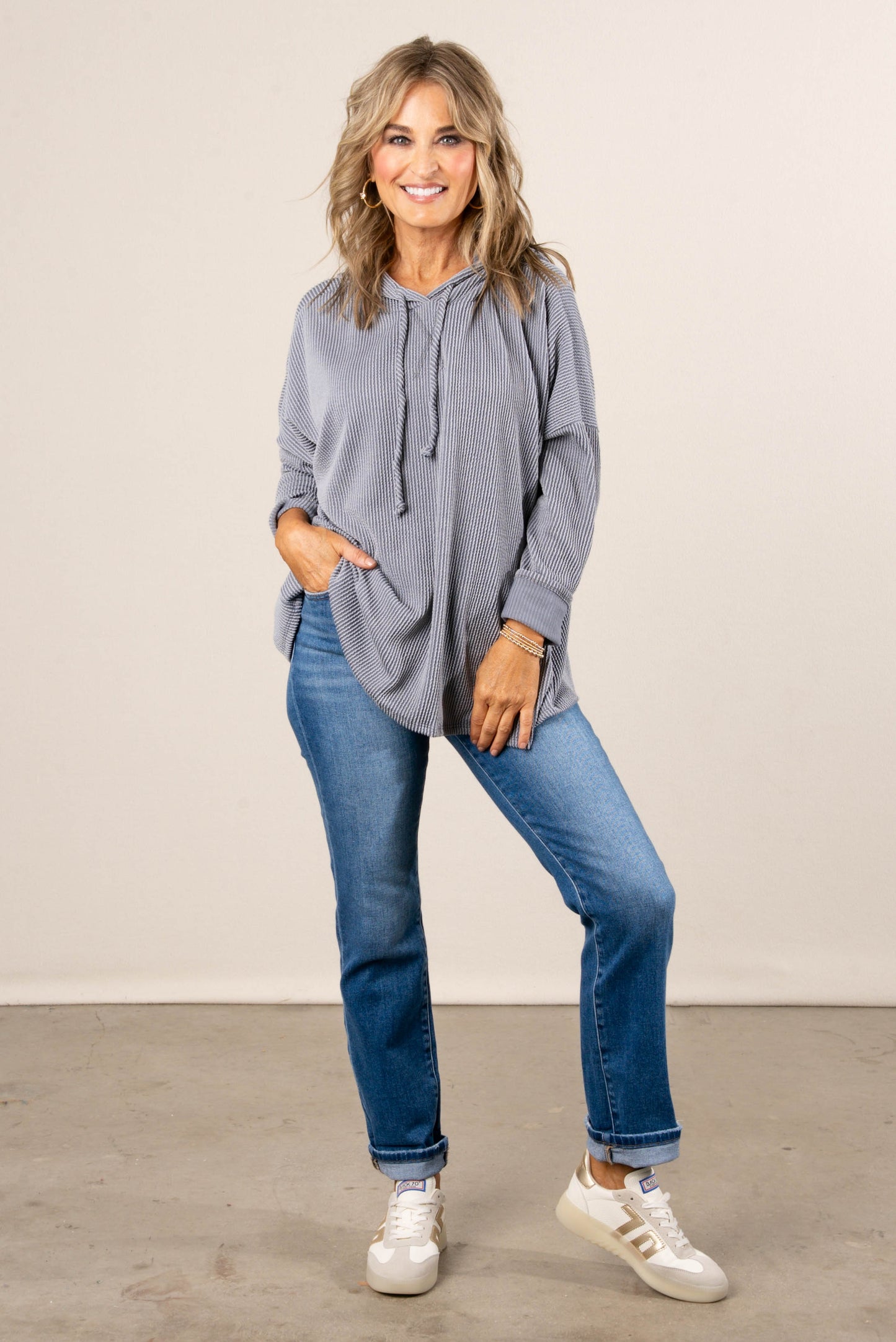 Whitney Ribbed Dolman Hooded Top