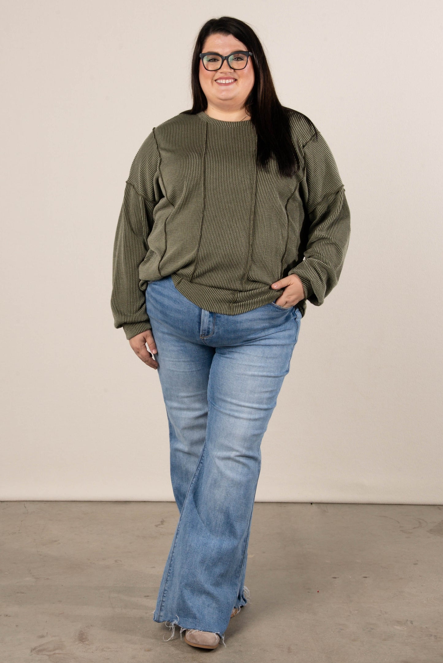 Flynn Ribbed Exposed Seam Detail Top