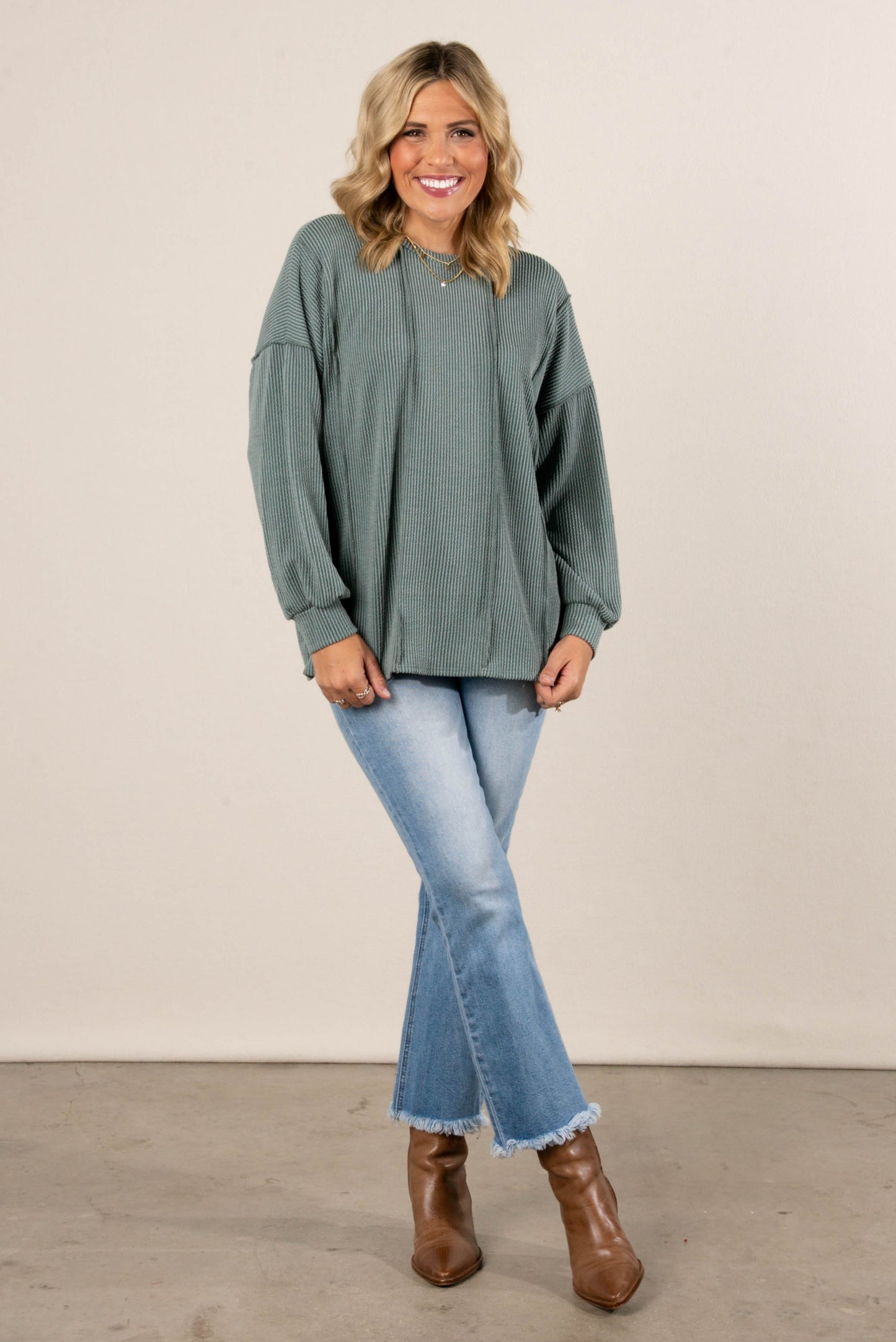 Flynn Ribbed Exposed Seam Detail Top