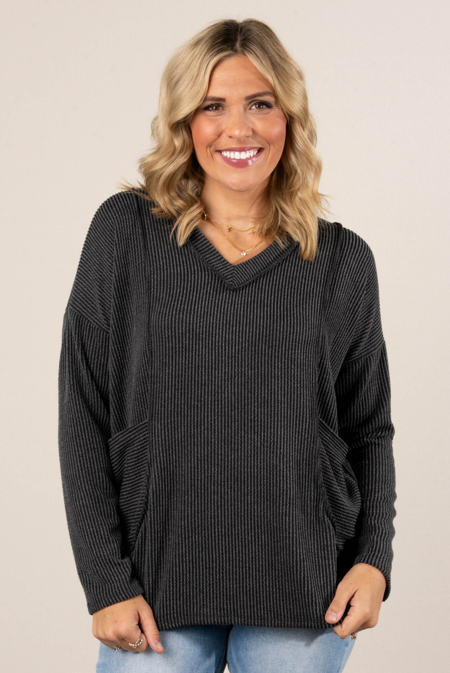 Sadie Ribbed Front Pocket Top