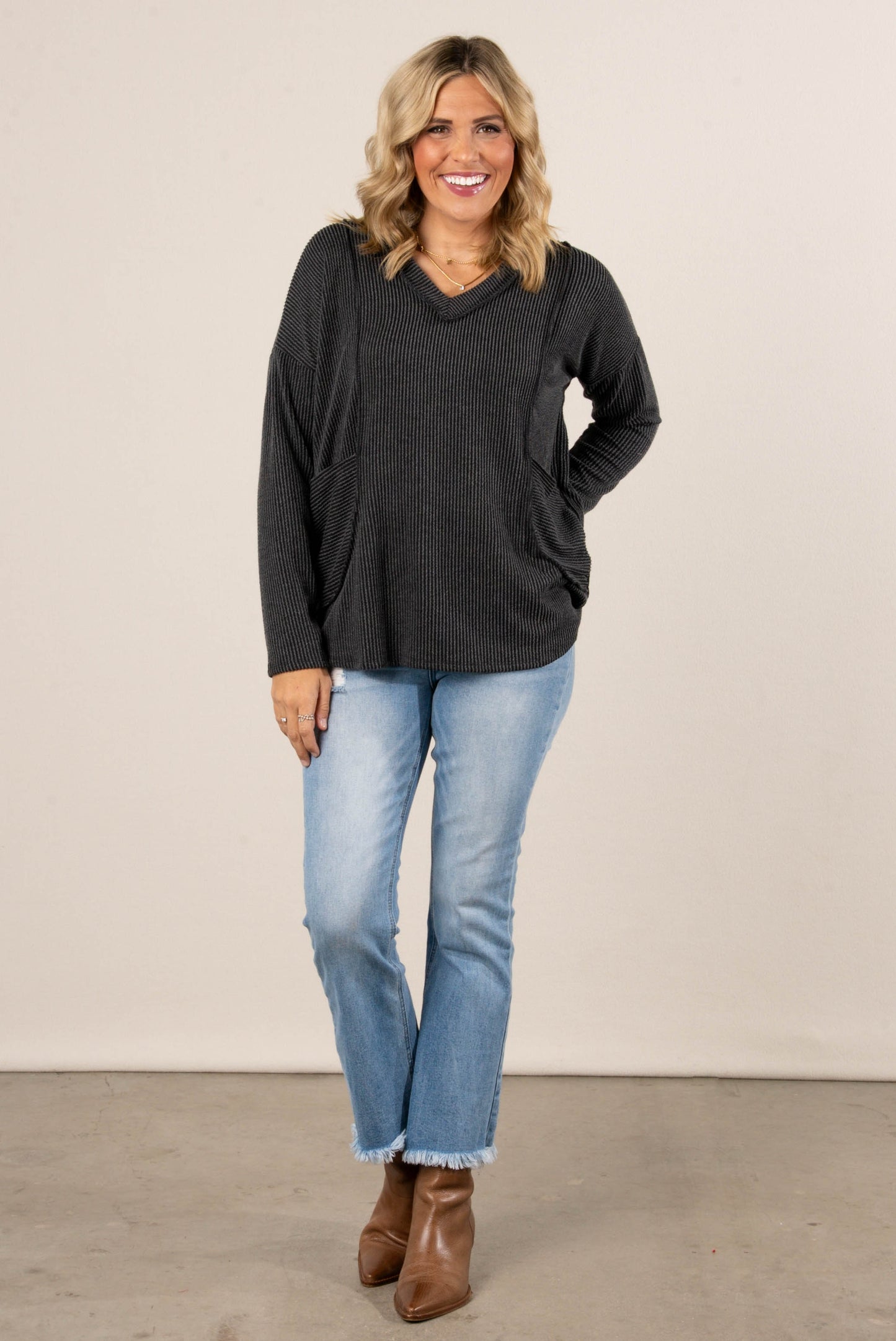 Sadie Ribbed Front Pocket Top