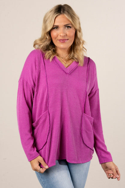 Sadie Ribbed Front Pocket Top
