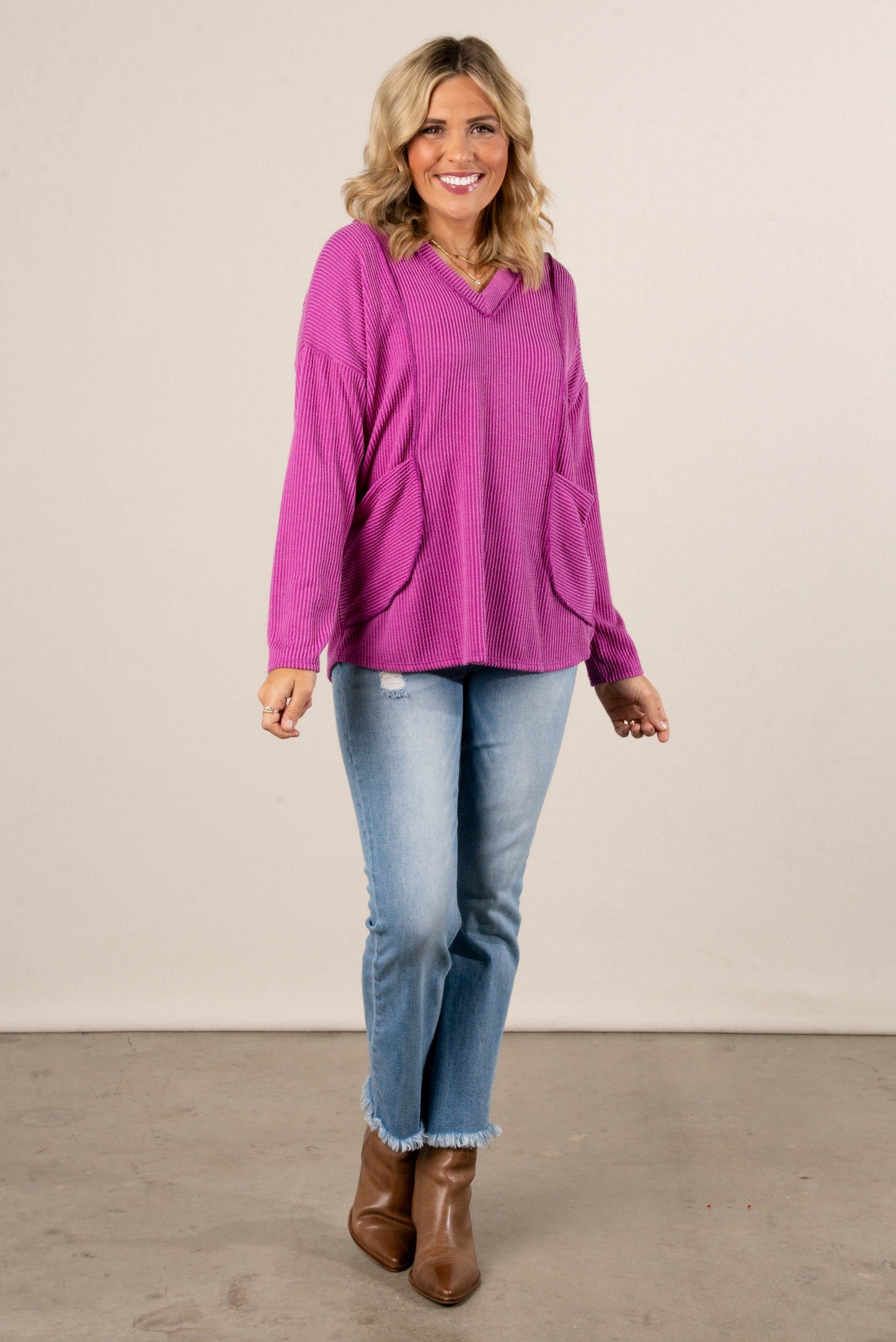 Sadie Ribbed Front Pocket Top