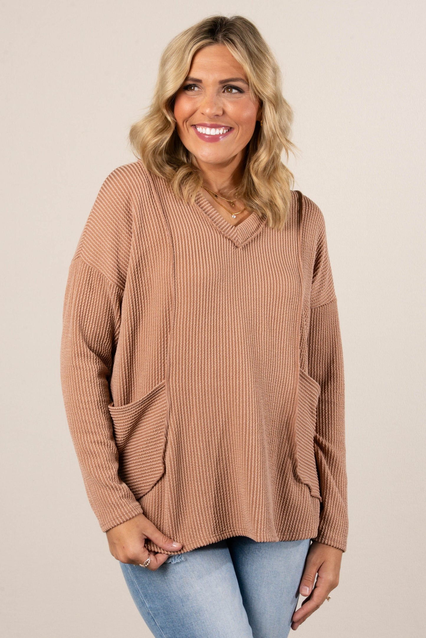 Sadie Ribbed Front Pocket Top