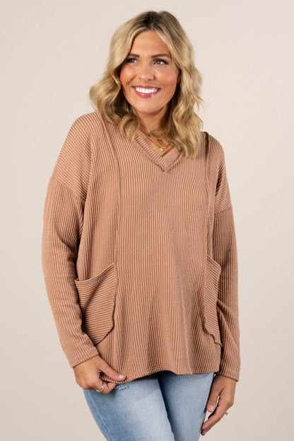 Sadie Ribbed Front Pocket Top