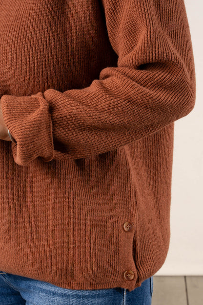 Donna Fine Ribbed Side Button Sweater