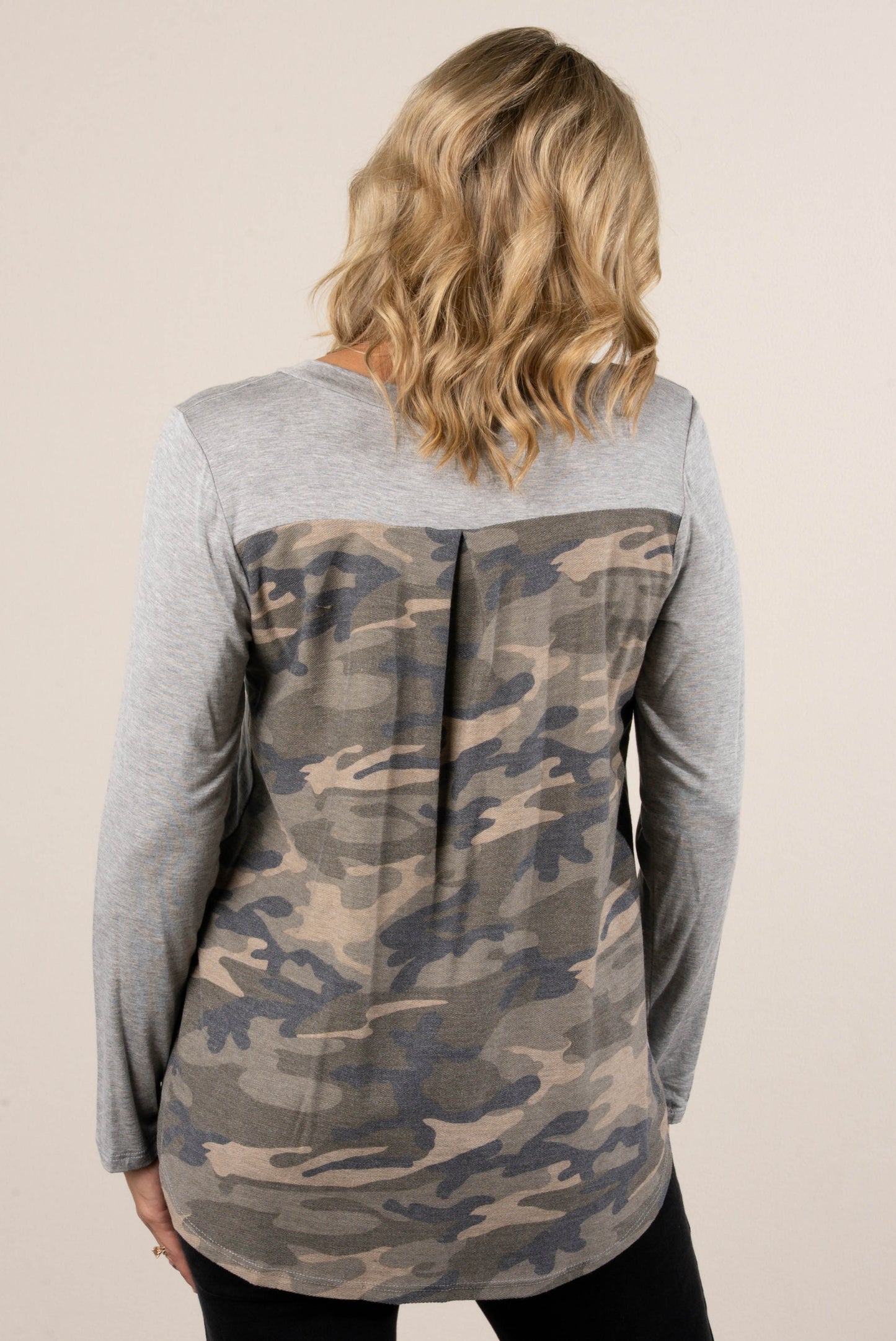 Fallon Camo Contrast Hi-Lo Top