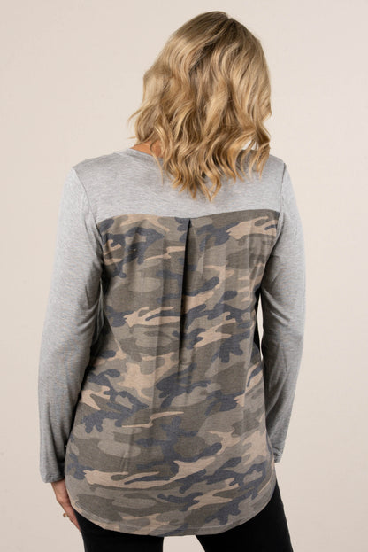 Fallon Camo Contrast Hi-Lo Top