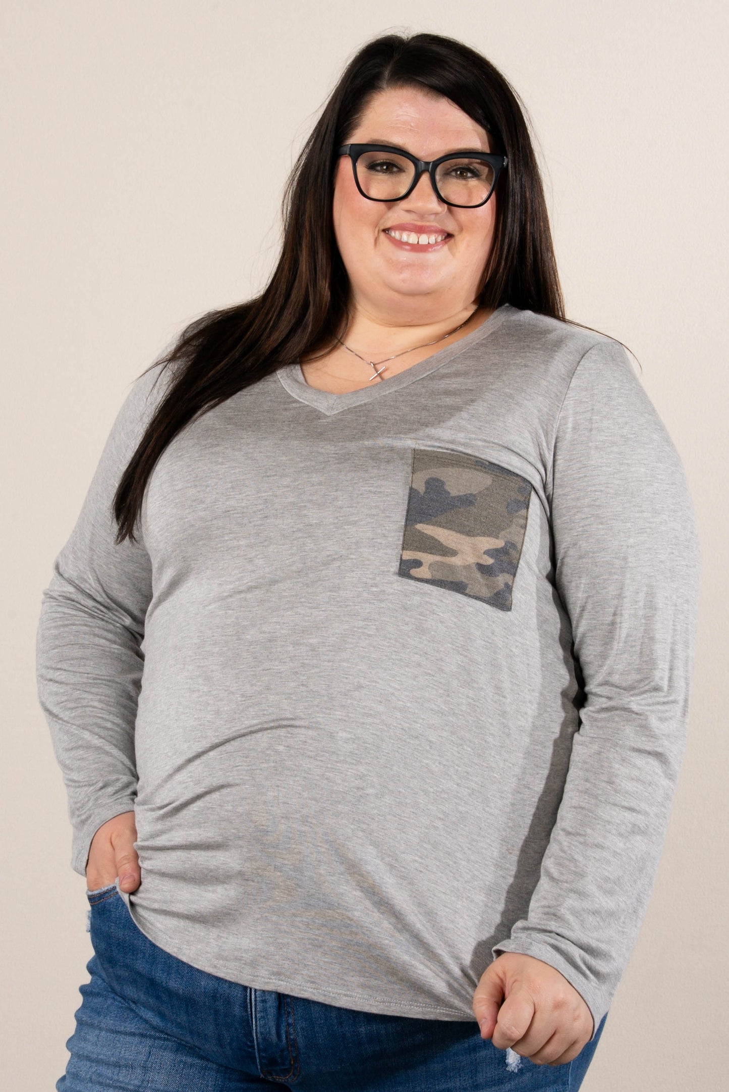 Fallon Camo Contrast Hi-Lo Top