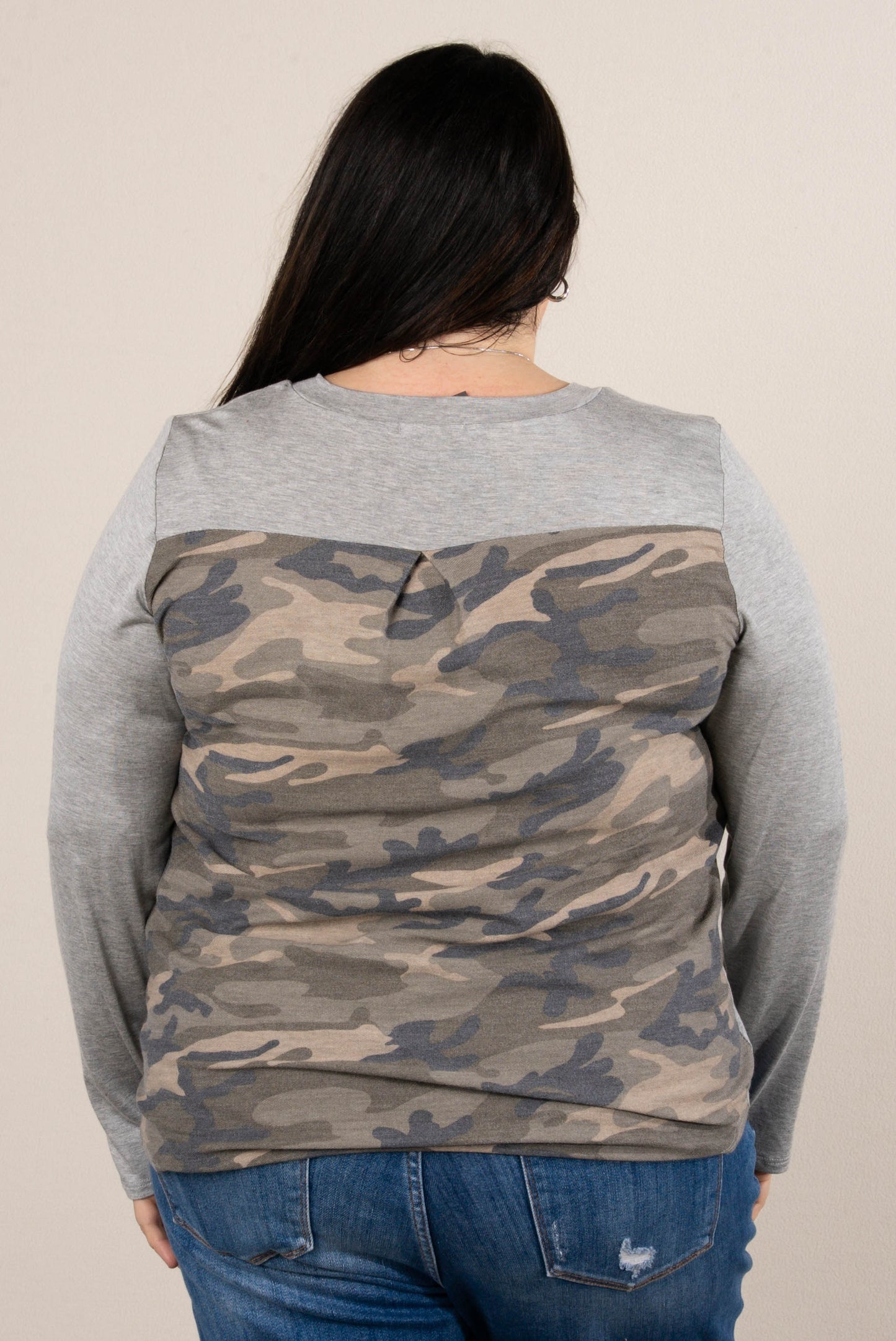 Fallon Camo Contrast Hi-Lo Top