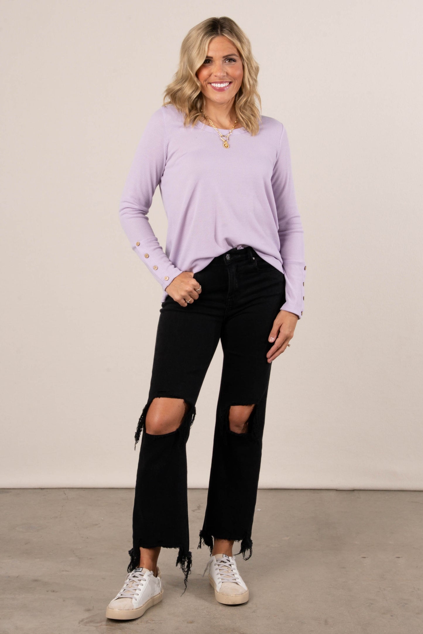 Leandra Button Cuff Top