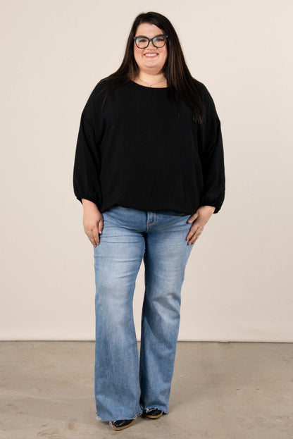 Chelle Crinkle Knit Bubble Hem Blouse