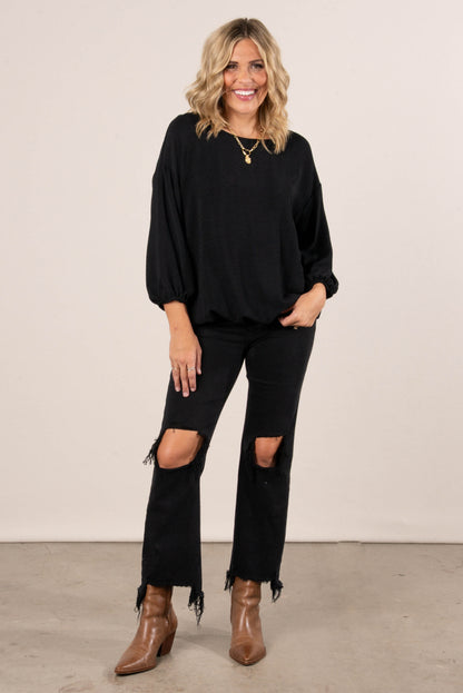 Chelle Crinkle Knit Bubble Hem Blouse