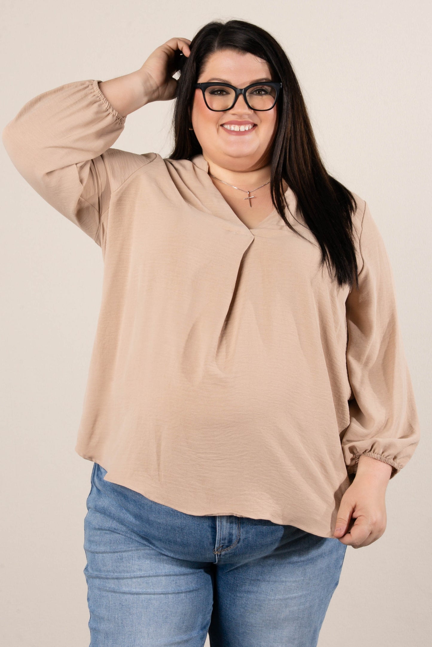 Cheryl Crinkle Knit Front Pleat Blouse