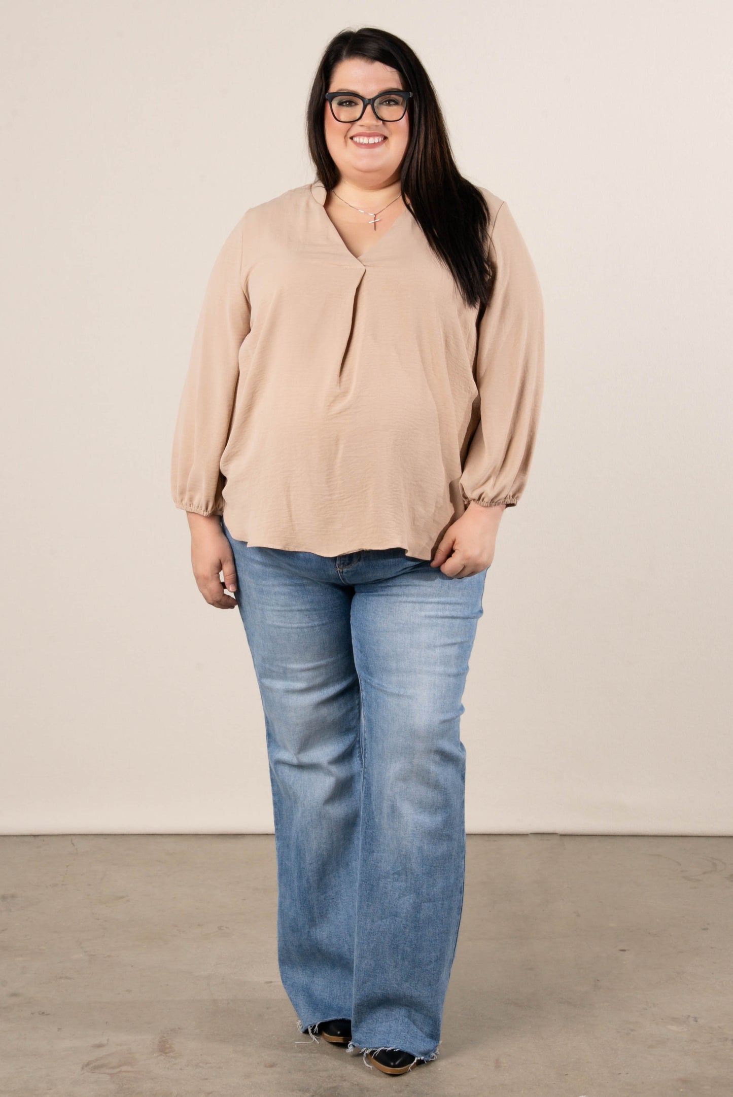 Cheryl Crinkle Knit Front Pleat Blouse
