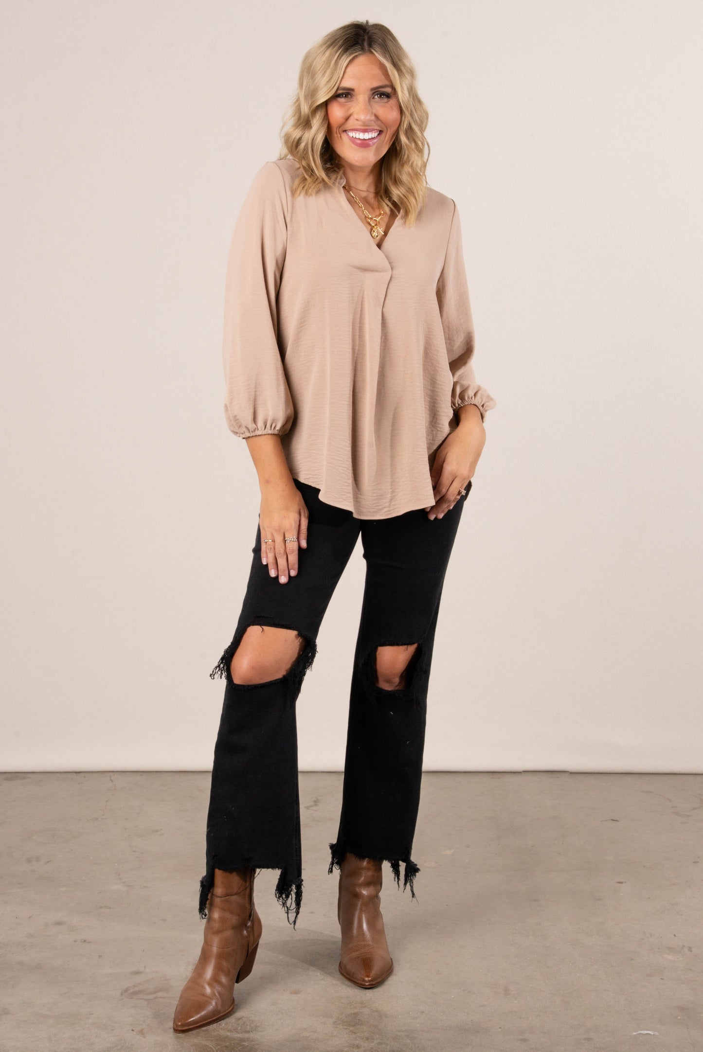 Cheryl Crinkle Knit Front Pleat Blouse