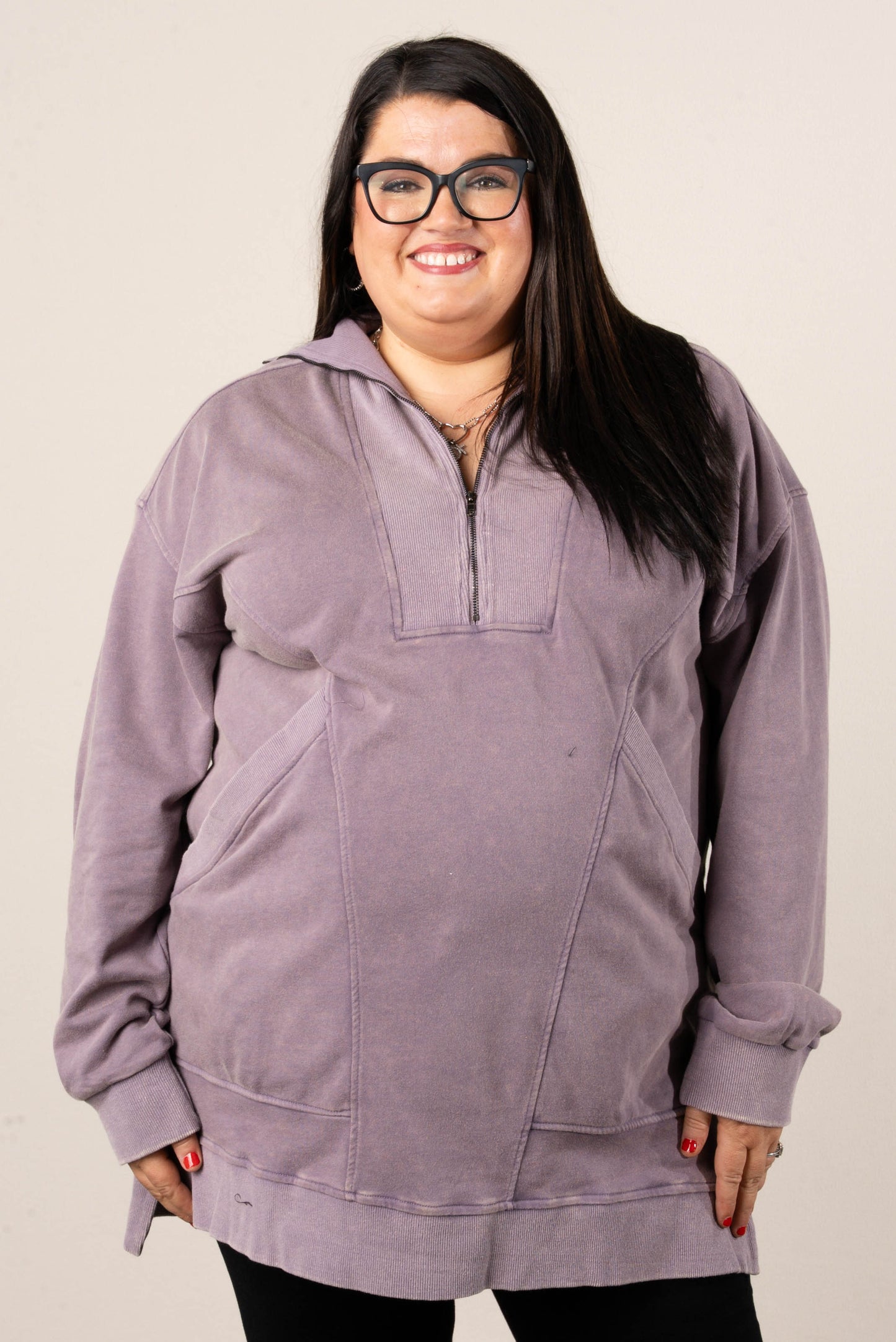 Krista Mineral Washed Half Zip Tunic Dress