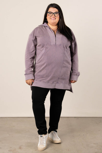 Krista Mineral Washed Half Zip Tunic Dress