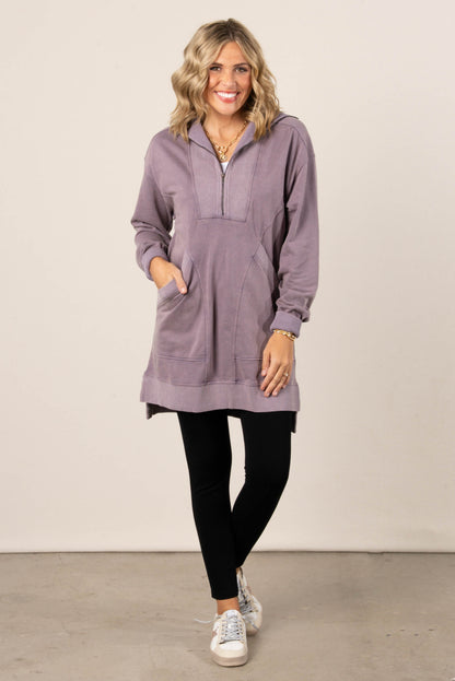 Krista Mineral Washed Half Zip Tunic Dress