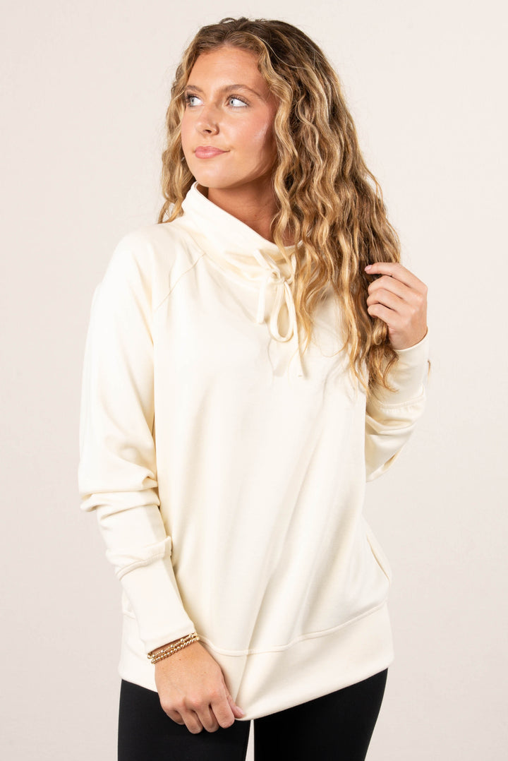 Joy Drawstring Cowl Neck Pullover