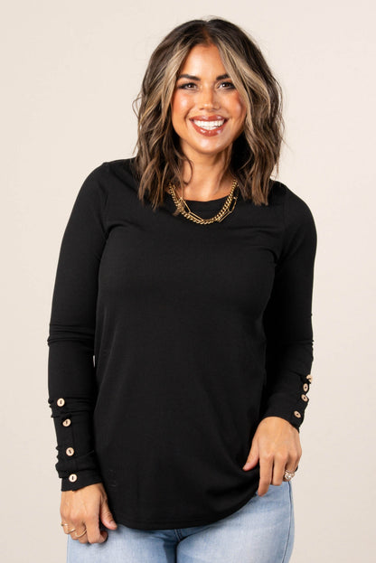 Cadence Ribbed Button Cuff Top