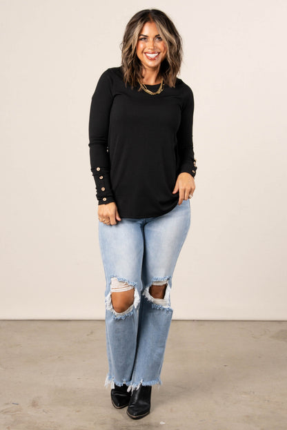 Cadence Ribbed Button Cuff Top