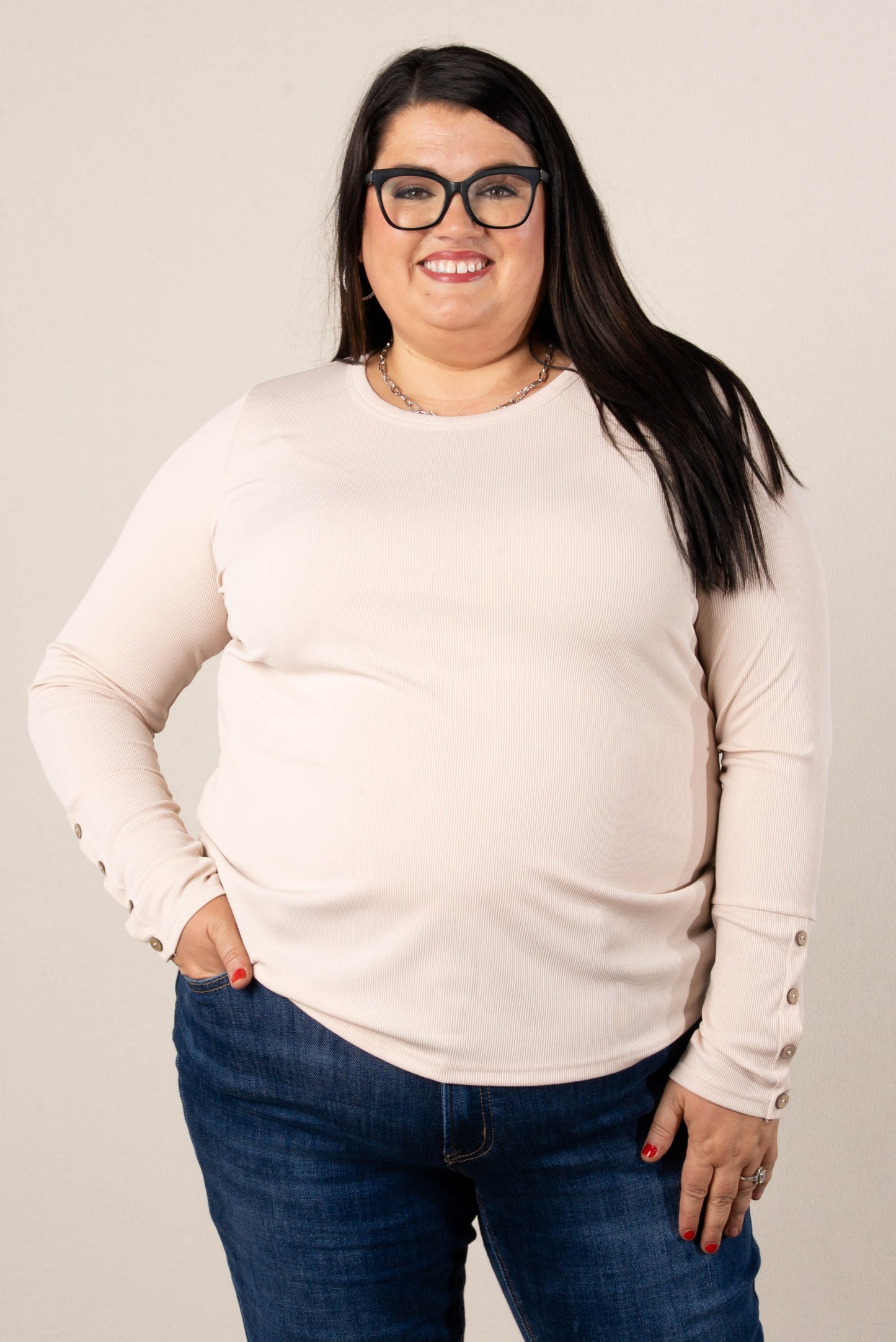 Cadence Ribbed Button Cuff Top