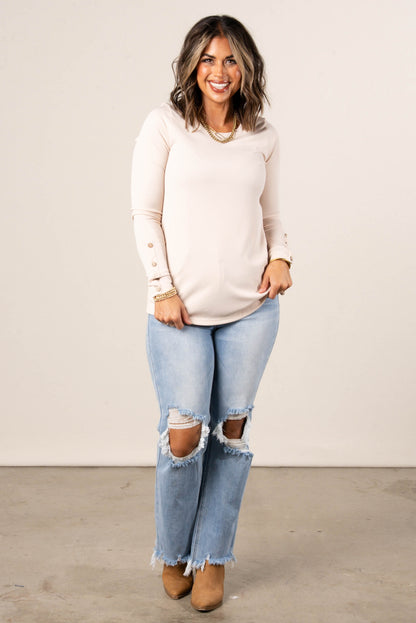 Cadence Ribbed Button Cuff Top