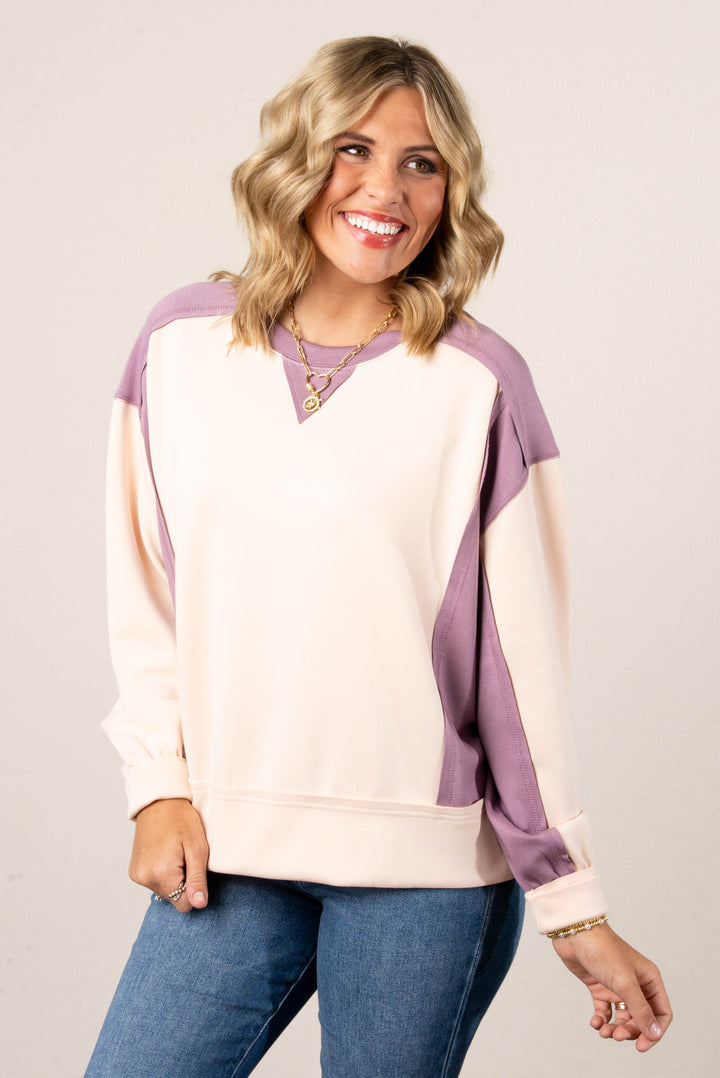 Brielle Color Block Exposed Seam Pullover