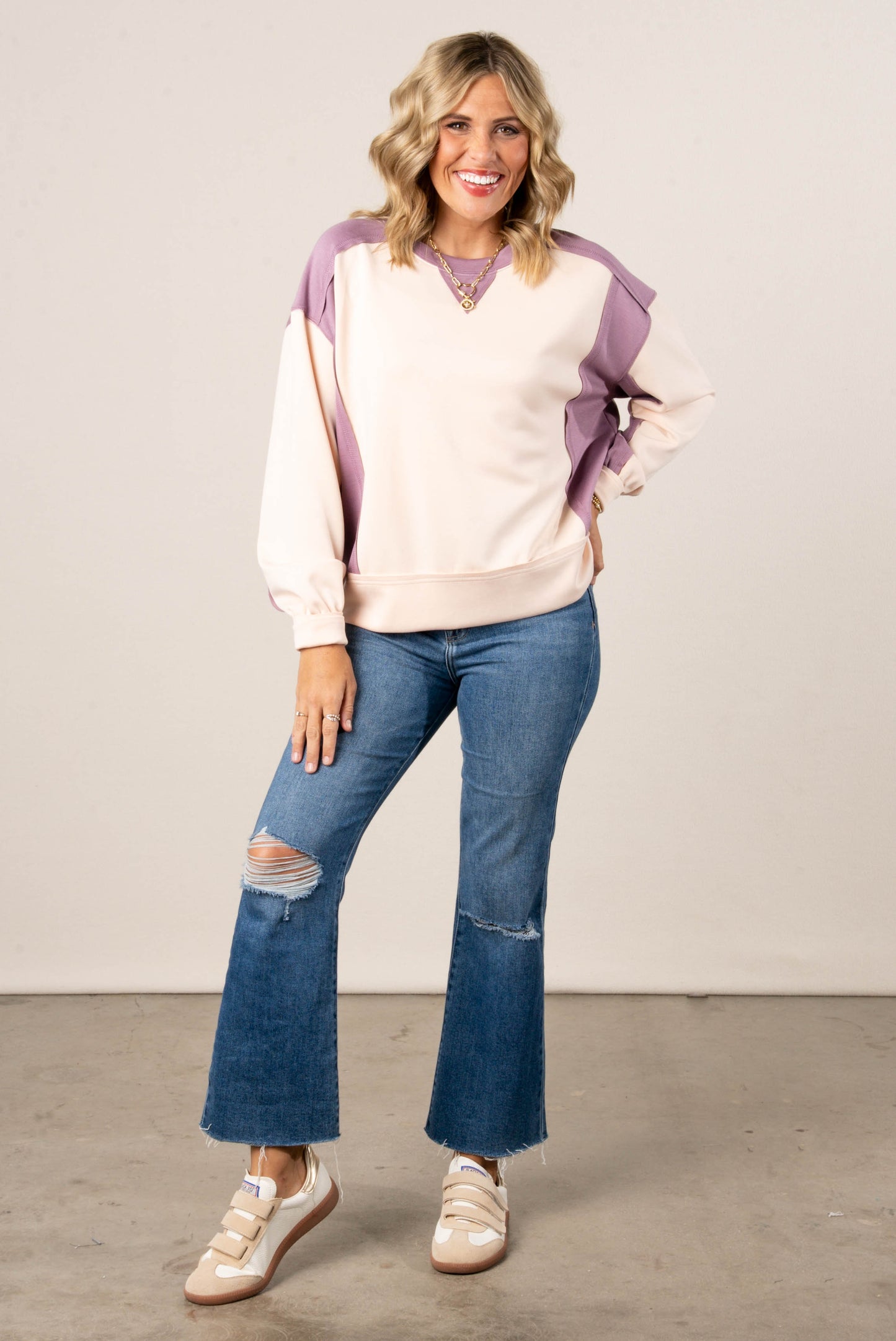 Brielle Color Block Exposed Seam Pullover